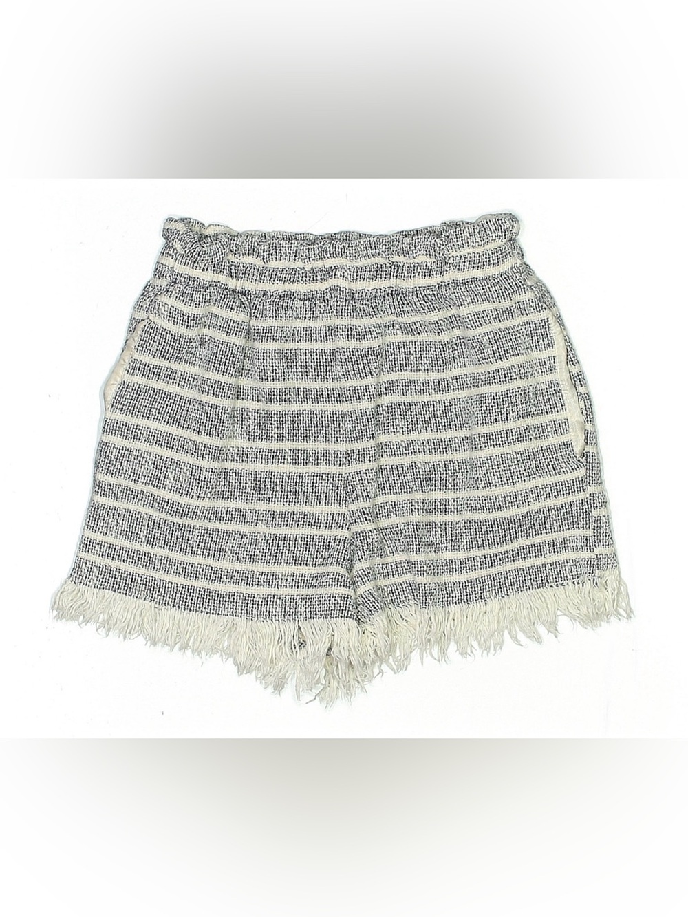 Zara Tweed Striped Fringe Knit Shorts - Gray & White XS